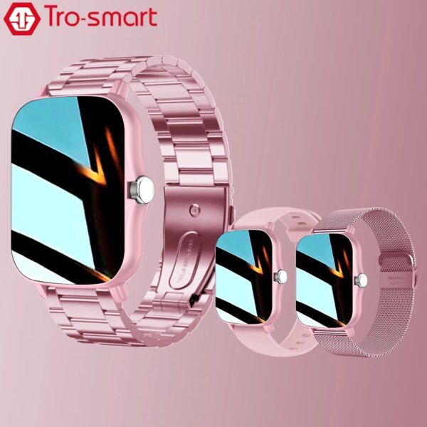 Pink Color Smart Watch Women Ladies Smartwatch Silicone Stainless Steel SmartClock For Android IOS Female Fitness Tracker