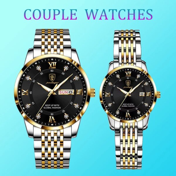 Poedagar Watch Sets For Her and Him Top Brand Luxury Waterproof Stainless Steel Women Men Couple Items for Lovers Reloj Hombre