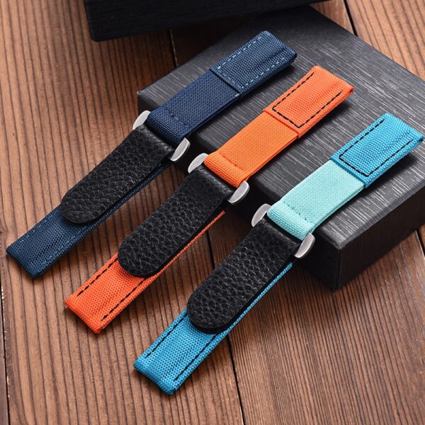 Premium Quality Hook And Loop Adhesive Watch Band Leather Nylon Watch Strap 20mm Watch Accessories Replacement Watchbands