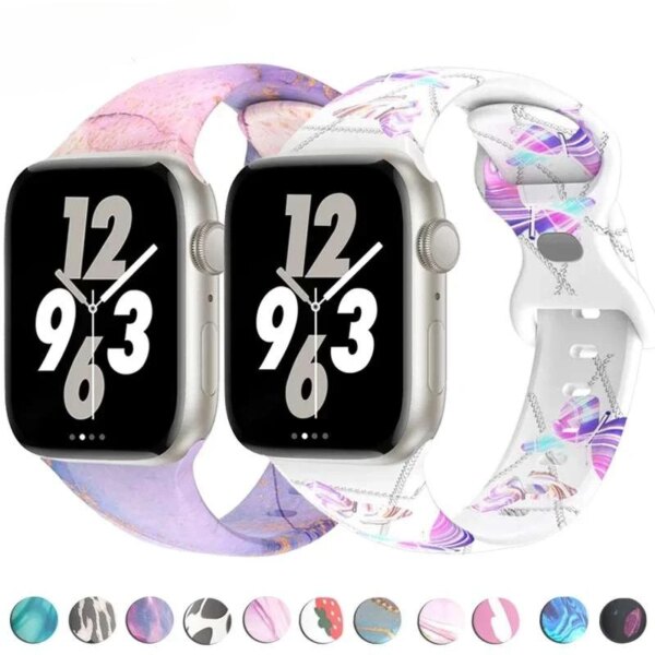 Printed Floral Strap For Apple Watch Ultra Band 49mm 41mm 40mm 38 45 44mm 42mm Silicone Bracelet IWatch Series 9 8 7 SE 6 5 4 3