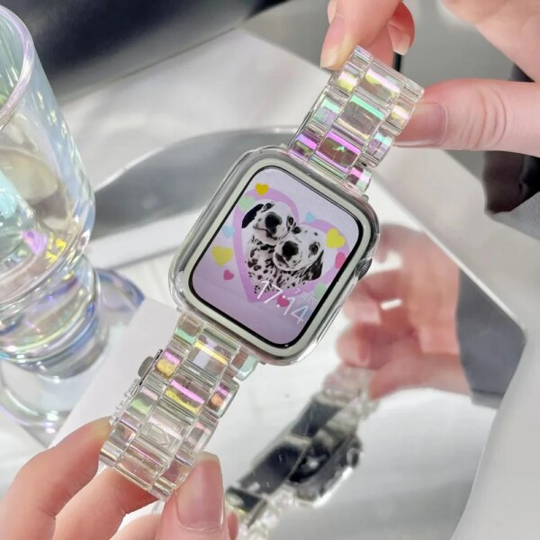 Resin Rainbow Transparent Band for Apple Watch Ultra 2 49mm 7 8 9 41 45mm 38 40mm 42 44mm Strap Women Bracelet for iWatch 6 SE 5