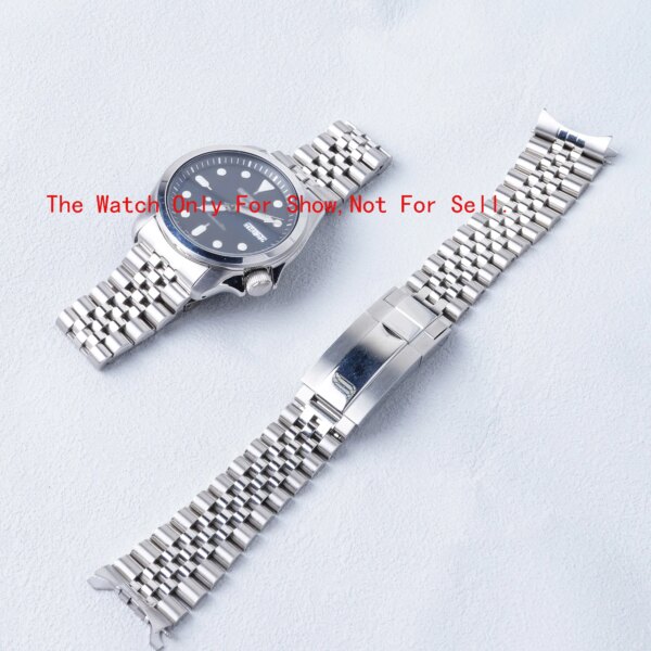 Rolamy 20mm Silver Jubilee Hollow Endband with Oyster Deployment Clasp Stainless Steel Watch Band For Seiko 5 SRPE53 55 57 58 60