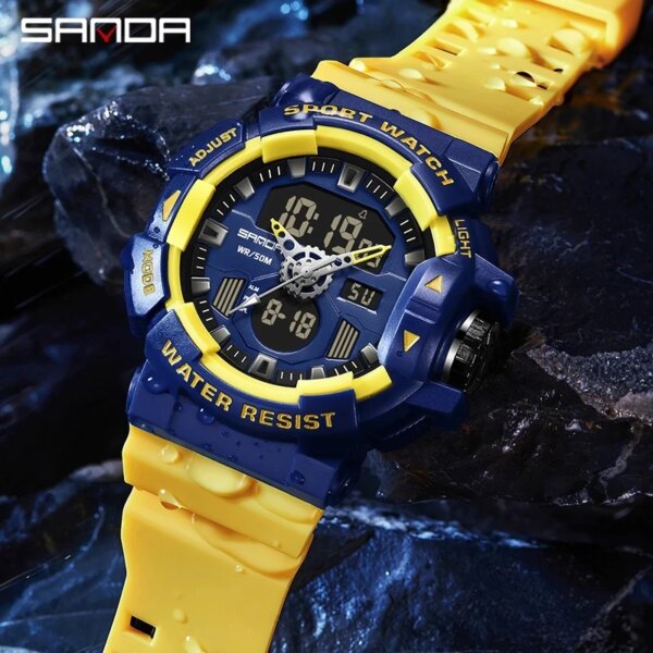 SANDA 3129 2023 New Men's Watches Dual Display Watch 50M Waterproof Sports Military Digital Wristwatch Clock Relogio Masculino