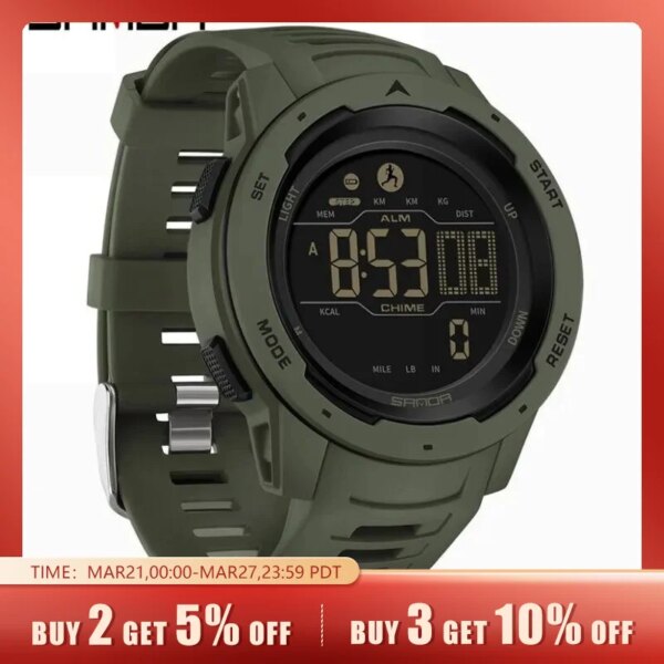 SANDA Brand Men Watches Sports Pedometer Calories 50M Waterproof LED Digital Watch Military Wristwatch Relogio Masculino 2145