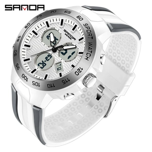 SANDA Military Men's Quartz Watch LED Digital Watch Men Fashion Waterproof White Sports Watch Electron Male Clock Reloj Hombre