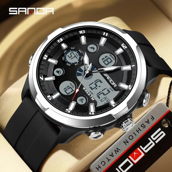 SANDA Top Brand G Style Men Watches 50M Waterproof Sports Military Quartz Watch For Male Double Display Digital Wristwatch Clock