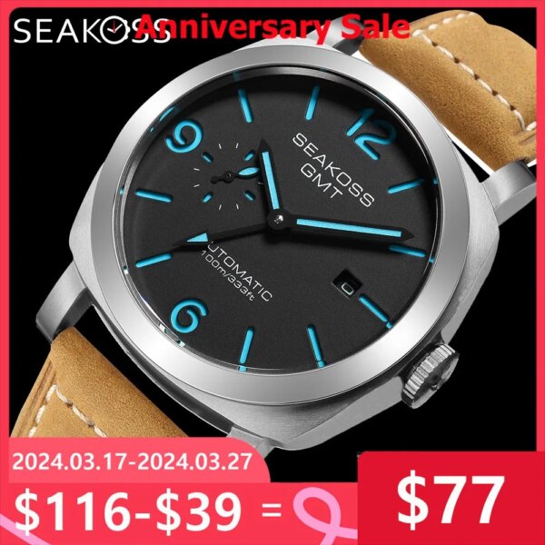 SEAKOSS 100m Diving Men GMT Automatic Mechanical Watches 1963 Clock 2557 Automatic Movement Super Luminous Sapphire Wristwatch