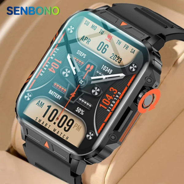 SENBONO 1.95inch Outdoor Military Smart Watch Men Bluetooth Call Smartwatch For Android IOS IP68 Waterproof Sports Ftiness Watch