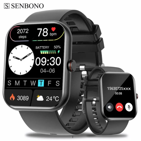 SENBONO 2023 Voice Calling Smart Watch Men Women Sports Health Blood Oxygen Heart Rate Monitor Sport Smartwatch for IOS Android