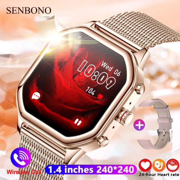 SENBONO New Women Smartwatch with Bluetooth Call 24H Real Time Heart Rate Monitor Fitness Tracker Smart Watch for Women Lady