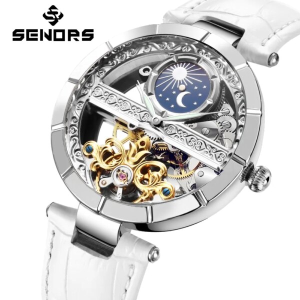 SENORS Diamond Watches Woman Automatic Tourbillon Mechanical Watches Ladies Clock Female Moon Phase Watch Relogio Feminino 3ATM