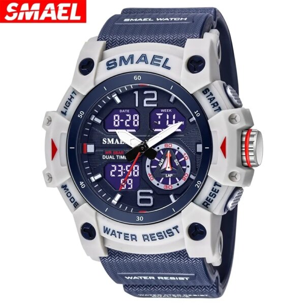 SMAEL Sport Watch Military Wristwatch for Men Alarm Stopwatch LED Digital Back Light Dual Time Display Waterproof Watch Men 8007