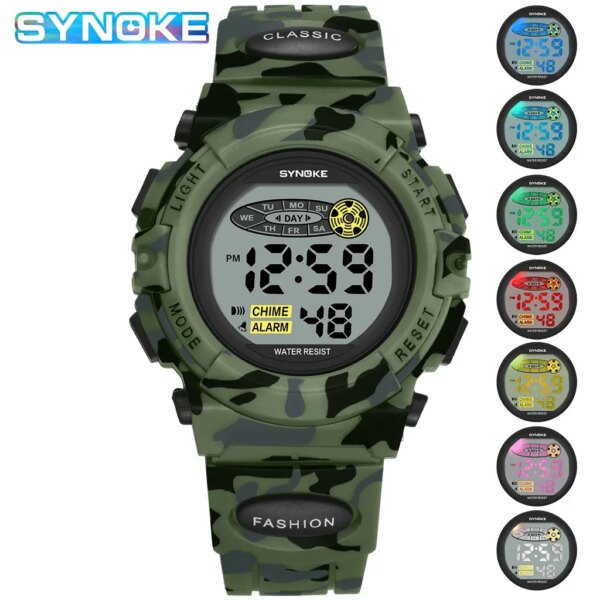 SYNOKE Student Sport Watch For Kids Colorful Electronic Watches Waterproof Clock Children Digital Watch For Boys Camouflage