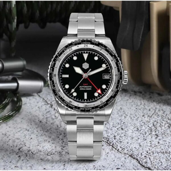 San Martin Automatic Mechanical Watch For Men Luxury Sports Diving Japan NH34 GMT Business Sapphire 20Bar Waterproof 2023 New