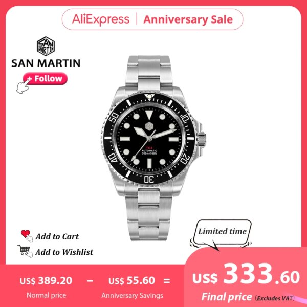 San Martin Luxury GR5 Titanium Men Diver Watch Enamel Dial 40mm PT5000 Automatic Mechanical Watches BGW-9 Waterproof 300m SN0111