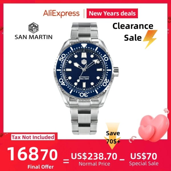 San Martin Mechanical Wristwatches Automatic Mens Watches Sport Bracelet Miyota 8215 41.5mm 20ATM Luminous Montre Homme SN0036