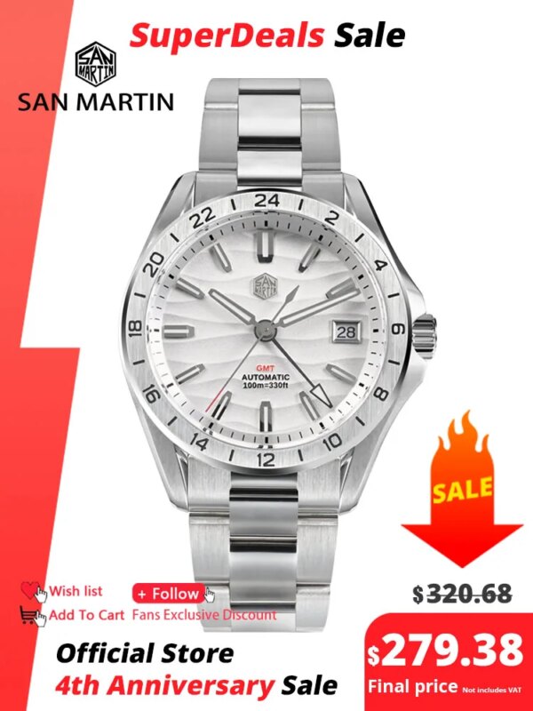 San Martin New 39mm Desert Texture Luxury Men Business Dress GMT Watch NH34 Automatic Mechanical Waterproof 100m Luminous SN0129