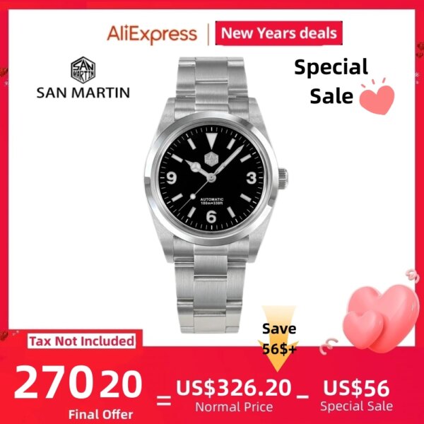 San Martin Watch Automactic Mechanical Waterproof Watches For Men Luxury 36mm Explore Sport Luminous Sapphire Saat SN0021B-1