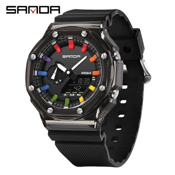 Sanda 3341 New Transparent Electronic Watch Multi functional and Fashionable Korean Edition Men s Diving Watch Alarm Clock