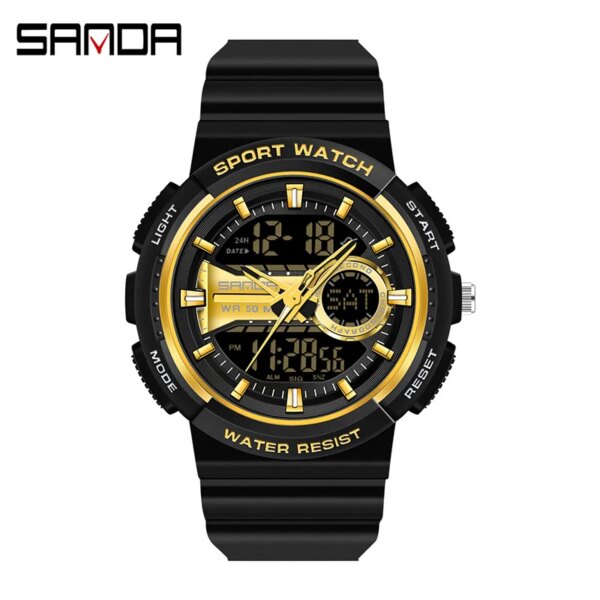 Sanda 6073 Luminous Led Analog Display Couple Hand Clock For Women Alarm Mode Electronic Quartz Movement Waterproof Stop Watch