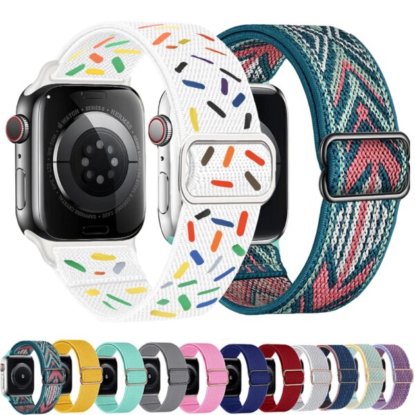 Scrunchie Strap for Apple watch band 40mm 44mm 45mm 41 49 Adjustable Nylon solo Loop bracelet iWatch series 3 se 6 7 8 9 Ultra 2