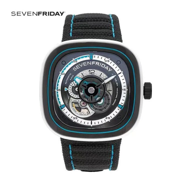 Sevenfriday Mens Watches Waterproof Mechanical Men Watch Vintage P3C/08 NFC function Cool Strap Watches  Automatic Watch for Men