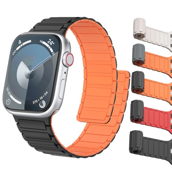 Silicone Magnetic Strap For Apple Watch Band 45mm 44mm 42mm 41mm 40mm 38mm Bracelet For iWatch 9 8 7 6 5 4 3 2 Ultra 49mm Correa