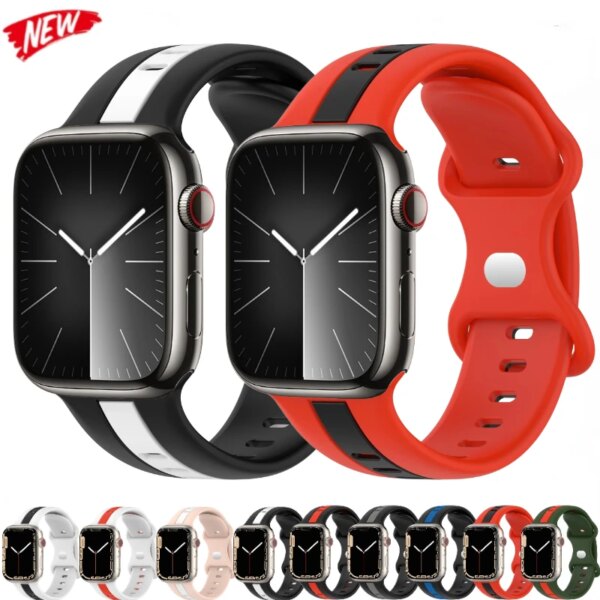 Silicone Strap for Apple Watch Band Ultra 9 8 7 49mm 45mm 41mm Two-color Bracelet Wristband IWatch 6 5 4 SE 44mm 40mm 42mm Belt