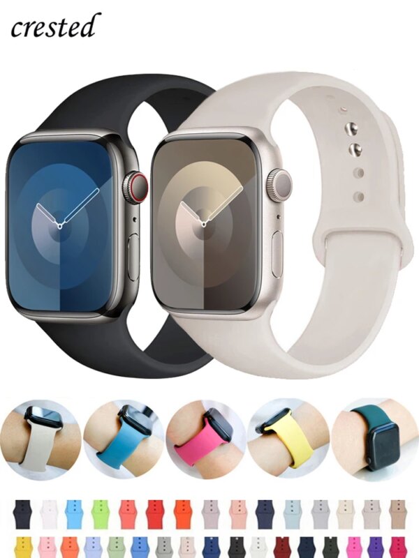 Silicone strap For Apple Watch band 45mm 44mm 40mm 49mm 41mm 38mm 42mm correa belt bracelet iWatch series 9 8 7 6 5 3 SE ultra 2