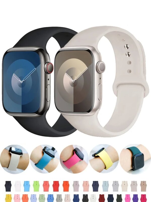 Silicone strap For Apple Watch bands 40mm 44mm 49mm 45mm 41mm 38mm 42mm belt bracelet iWatch series 9 8 7 6 5 3 SE ultra 2 band