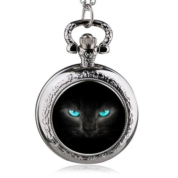 Silver Colorful Cute Cat chain pocket watch necklace wholesale buyer low price antibrittle lady girl women