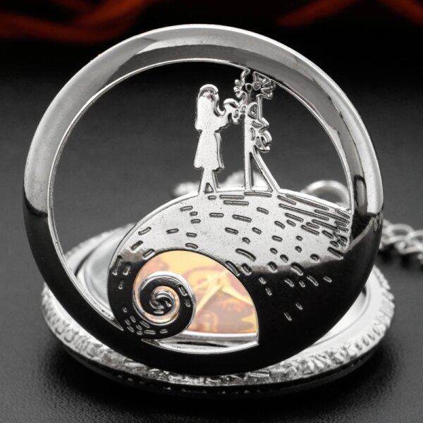 Silver Stone Bridge Couple Love Theme Quartz Pocket Watch Retro Round High Quality Steel Necklace Pendant Jewelry Gift