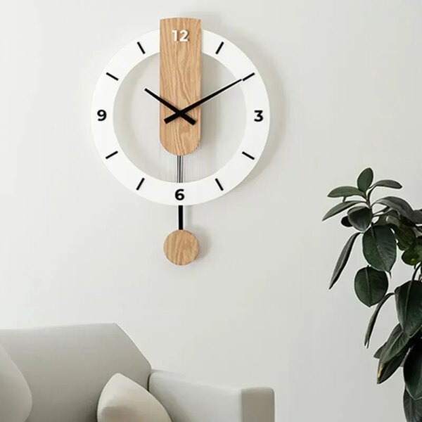 Simple Wall Clock Nordic Modern Solid Wood Mute Swing Clock Living Room Bedroom Personality Creative Decoration Home Wall Watch