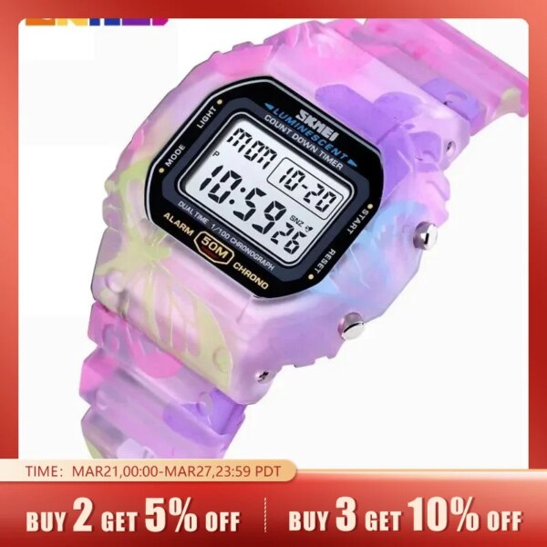 Skmei Japan Digital Movement Countdown Watches Women Transparent Pu Strap Shockproof 5bar Waterproof Calendar Ladies Wristwatch