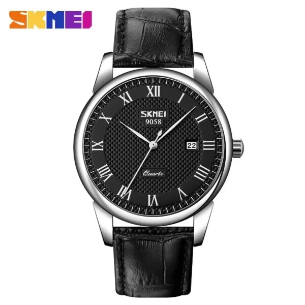 Skmei Men 3Bar Waterproof Quartz Wristwatches Relogio Masculino Mens Watches Top Brand Luxury Leather Strap Watch 9058