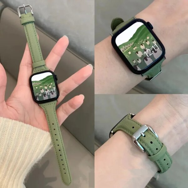 Slim Leather Strap For Apple Watch 9 Band 38mm 40mm 41mm For IWatch 8 7 6 5 4 3 SE Replace Wrist Strap 42mm 44mm 45m Ultra 49mm