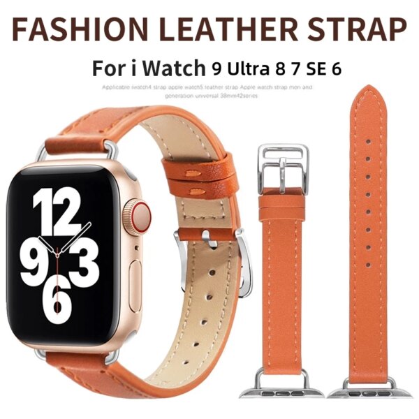 Slim Leather Strap For Apple Watch Band Ultra 49mm 44mm 42mm 41mm 45mm Women thin Bracelet for iWatch Series se 9 8 7 6 5 4 3 21