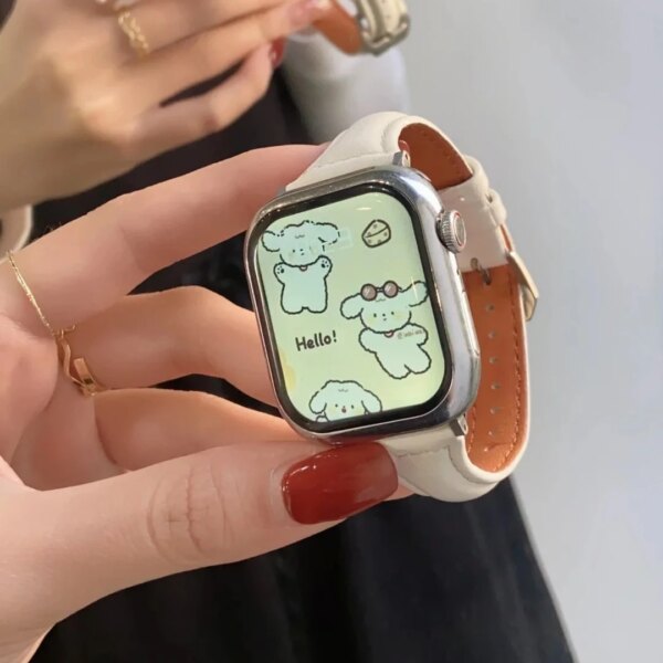 Slim Real Leather Band For Apple Watch 9 8 7 41/45mm Correa Girl Strap 40mm 44mm 38/42mm 49 Bracelet For iWatch Series SE 6 5 4