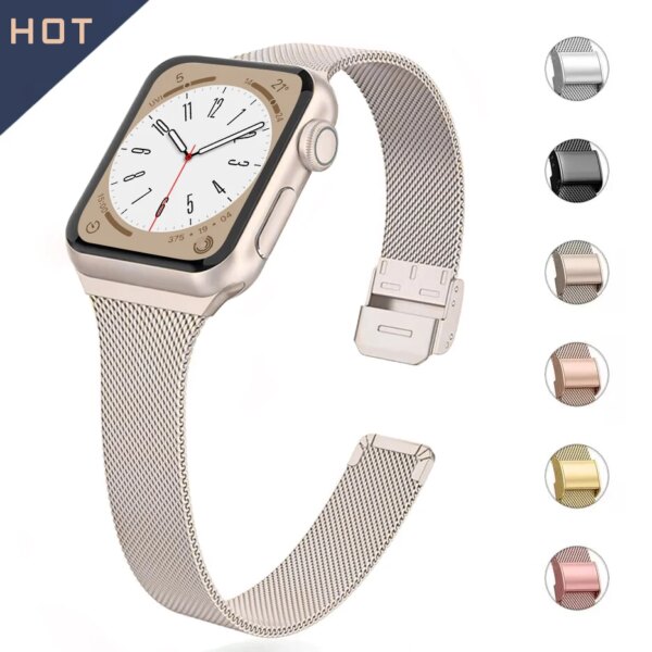 Slim bracelet Metal band for Apple Watch 9 8 7 6 SE 5 4 38 40 41 45 49MM Ultra Stainless Steel Milanese strap for iwatch 42 44MM