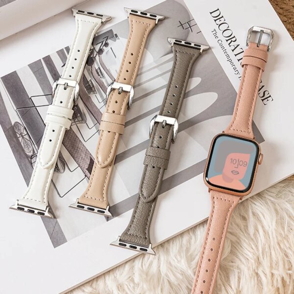 Slim leather strap For Apple Watch Ultra2/1 49mm Series 9 8 7 41/45mm 38/42mm Wrist bracelet iWatch 7 SE 6 5 4 3 40mm/44mm Band