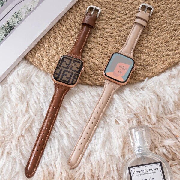 Slim leather strap for Apple Watch band ultra-2 49mm series 7 8 9 41mm/45mm 38mm/42mm Wrist bracelet iWatch SE 6 5 4 3 40mm/44mm