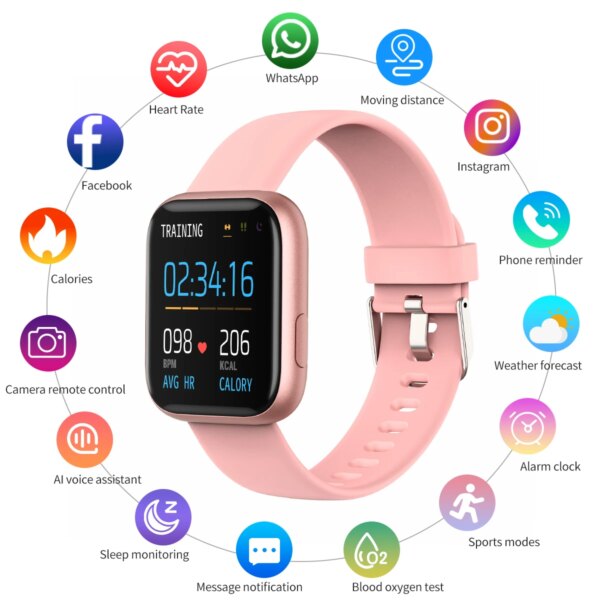 Smart Watch For Women Blood Pressure Heart Rate Monitoring Pink Fitness Sports Smartwatch Smart Notification IP67 Waterproof