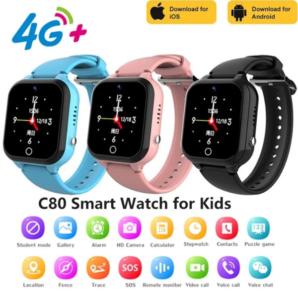 Smart Watch for Kids SIM Card 4G Call Video Intelligent Bracelet Voice Chat Camera Monitor Phone Watch For Child Smartwatch C80