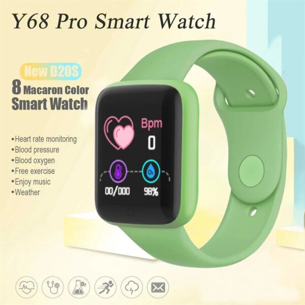 Smartwatch Y68S Macaron Bluetooth Round Screen Heart Rate Blood Pressure Sleep Monitoring Pedometer Fitness Smart Bracelet 2024