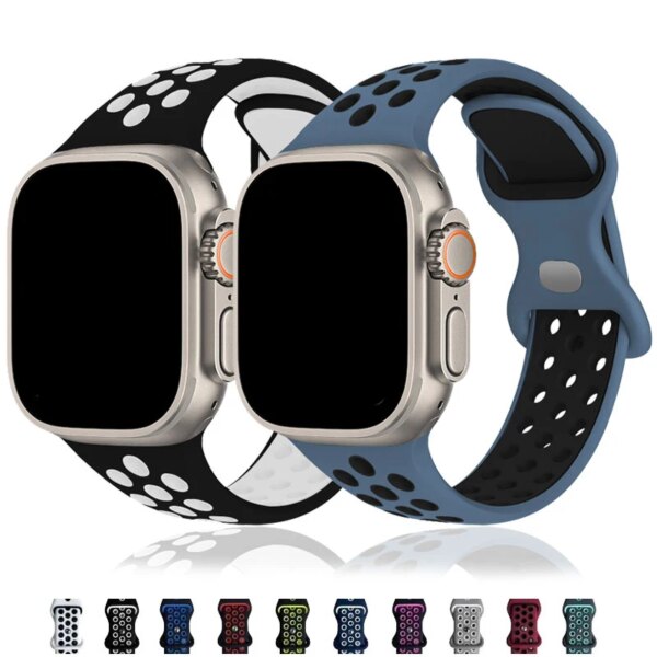 Sport Bands for Apple Watch Band 44mm 49mm 45mm 42mm 41mm 40mm Breathable Silicone Strap iWatch Ultra 2 SE Series 9 8 7 6 5 4 3