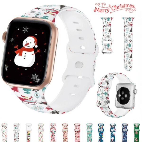 Sport Silicone Strap for Apple Watch Band 44mm 45mm 49mm 42mm 38 40mm 41mm Christmas Bracelet iWatch Series Ultra 9 8 7 6 5 3 SE