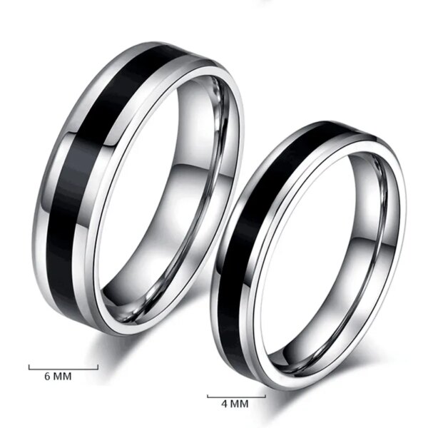 Stainless Steel Rings Classic Alliance Wedding Rings for Women Men Black & silver colour Color Rings Couple Jewelry Promise Band