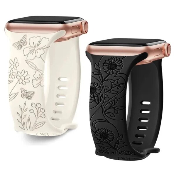 Strap For Apple Watch Band 44mm 42mm 41mm 40mm 45mm 49mm 44 mm Floral Engraved bracelet correa iwatch series 9 7 SE 6 8 Ultra 2