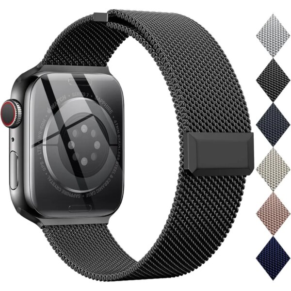 Strap for Apple Watch Band 44mm 45mm 49mm 40mm 41mm Stainless Steel Mesh Loop Magnetic Bracelet iWatch Ultra 2 9 8 SE 7 6 5 4 3