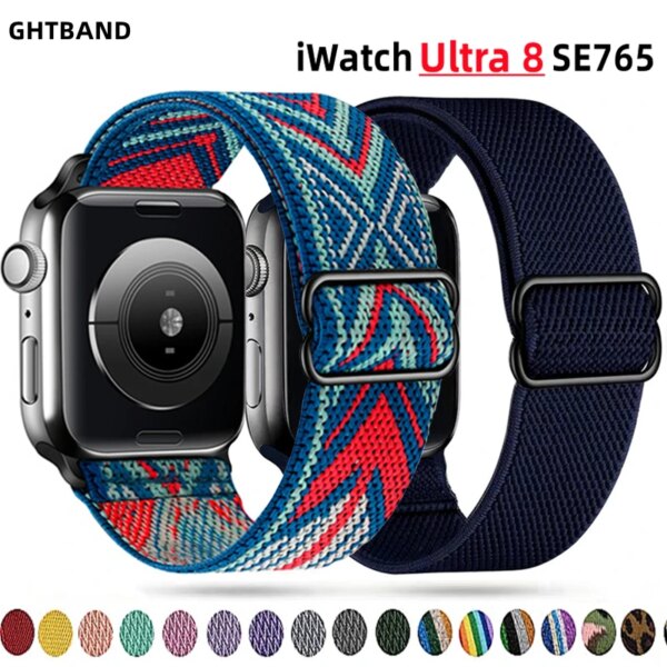 Strap for Apple watch band 49mm 44mm 40mm 45mm 41mm 42mm 38mm Adjustable Elastic Nylon bracelet iWatch series 8 se 7 6 5 9 Ultra